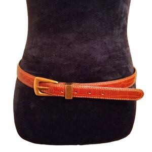 Liz Claiborne Red Genuine Leather Croc Embossed Belt Gold Buckle Women Accessory